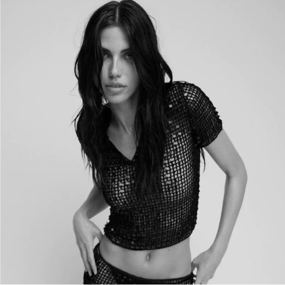 Aya Muse Deco sequin polo mesh top